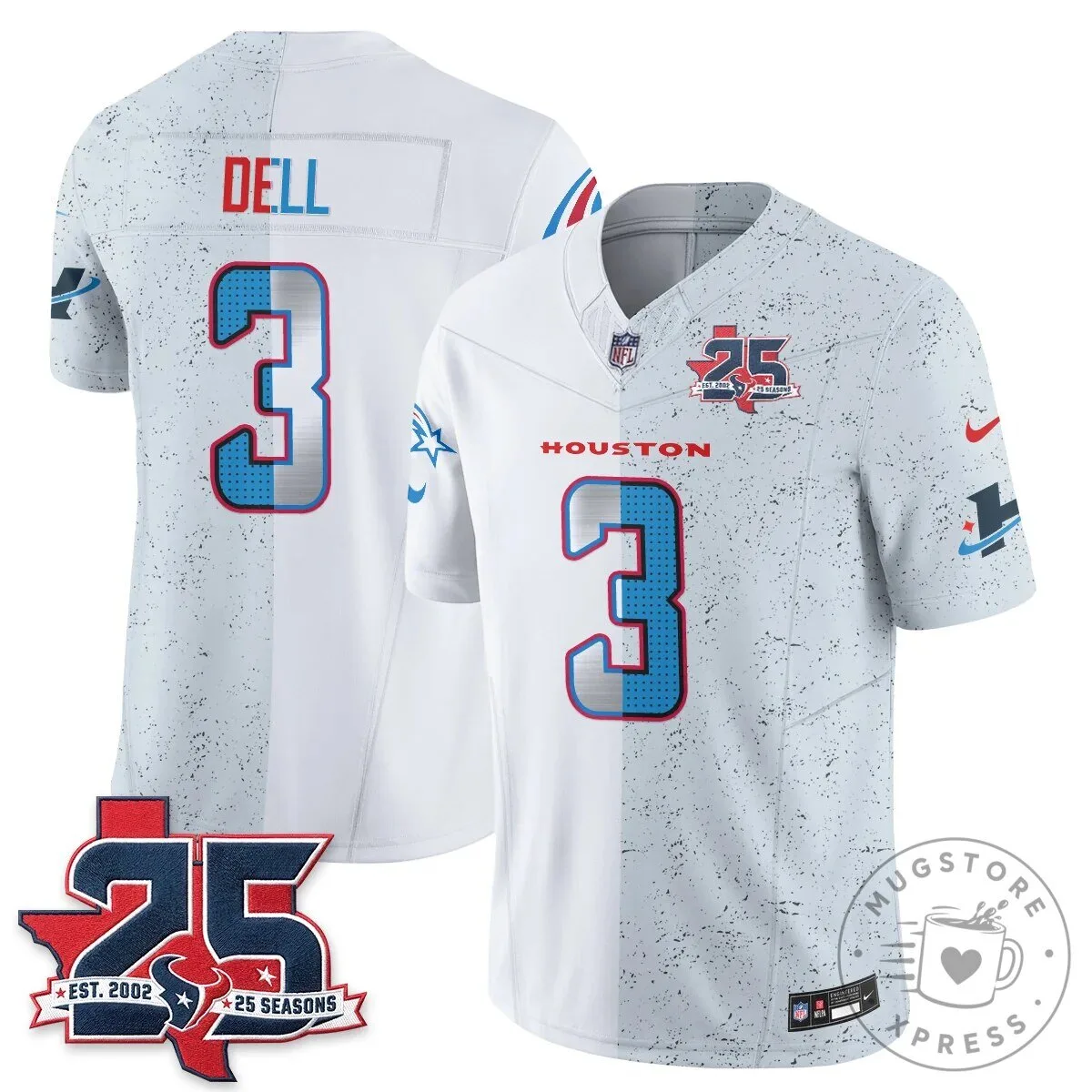 Houston Texans CJ Stroud Number 7 Split Color Football Jersey 75 Houston Texans CJ Stroud Number 7 Split Color Football Jersey