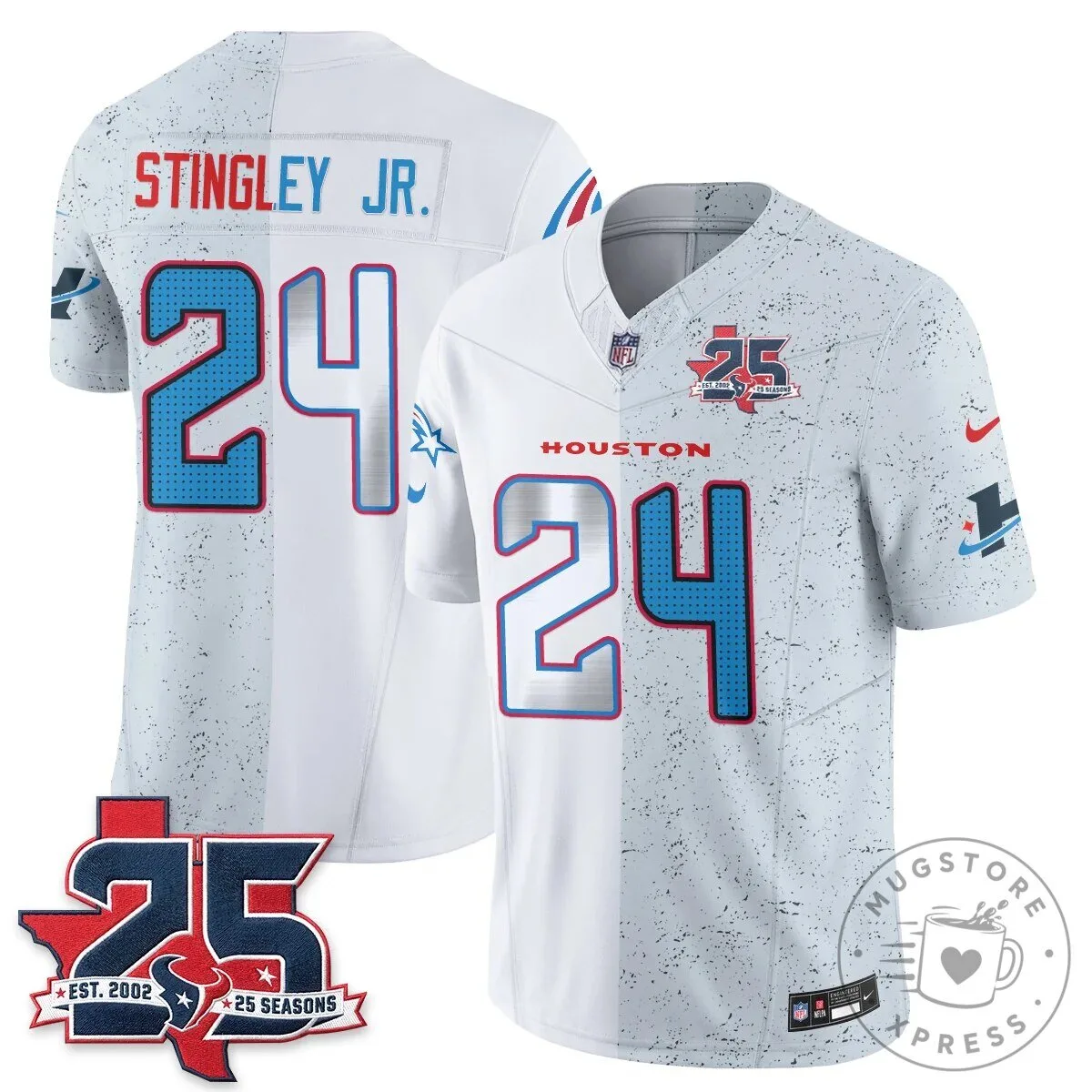 Houston Texans CJ Stroud Number 7 Split Color Football Jersey 76 Houston Texans CJ Stroud Number 7 Split Color Football Jersey