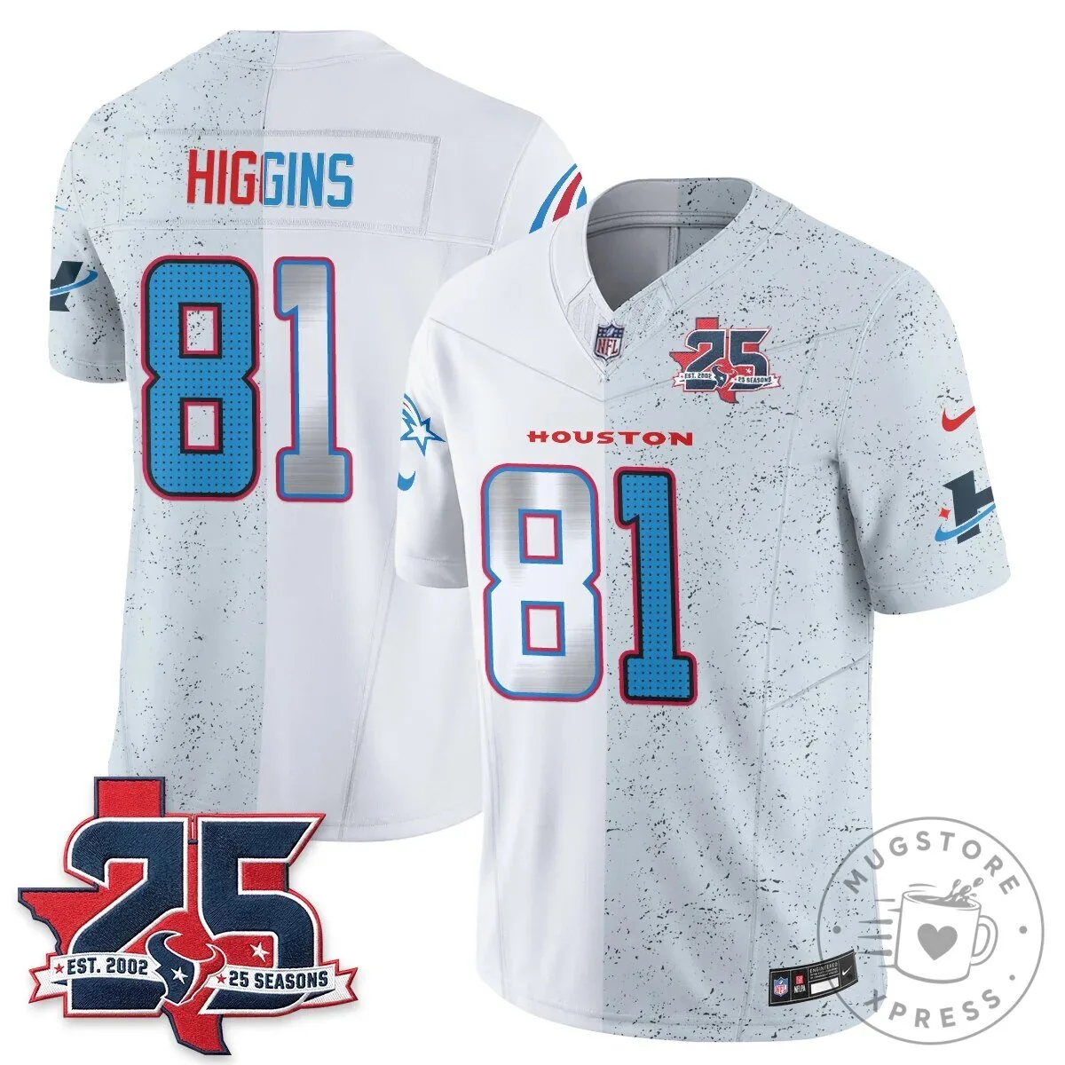 Houston Texans CJ Stroud Number 7 Split Color Football Jersey 79 Houston Texans CJ Stroud Number 7 Split Color Football Jersey