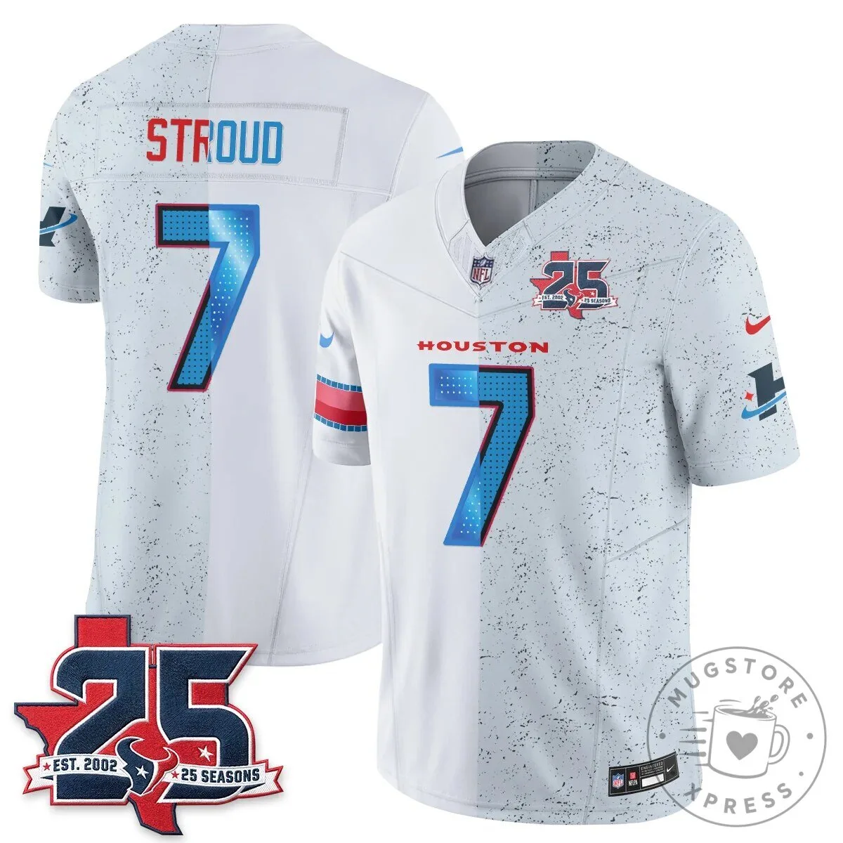 Houston Texans CJ Stroud Number 7 Split Color Football Jersey 81 Houston Texans CJ Stroud Number 7 Split Color Football Jersey