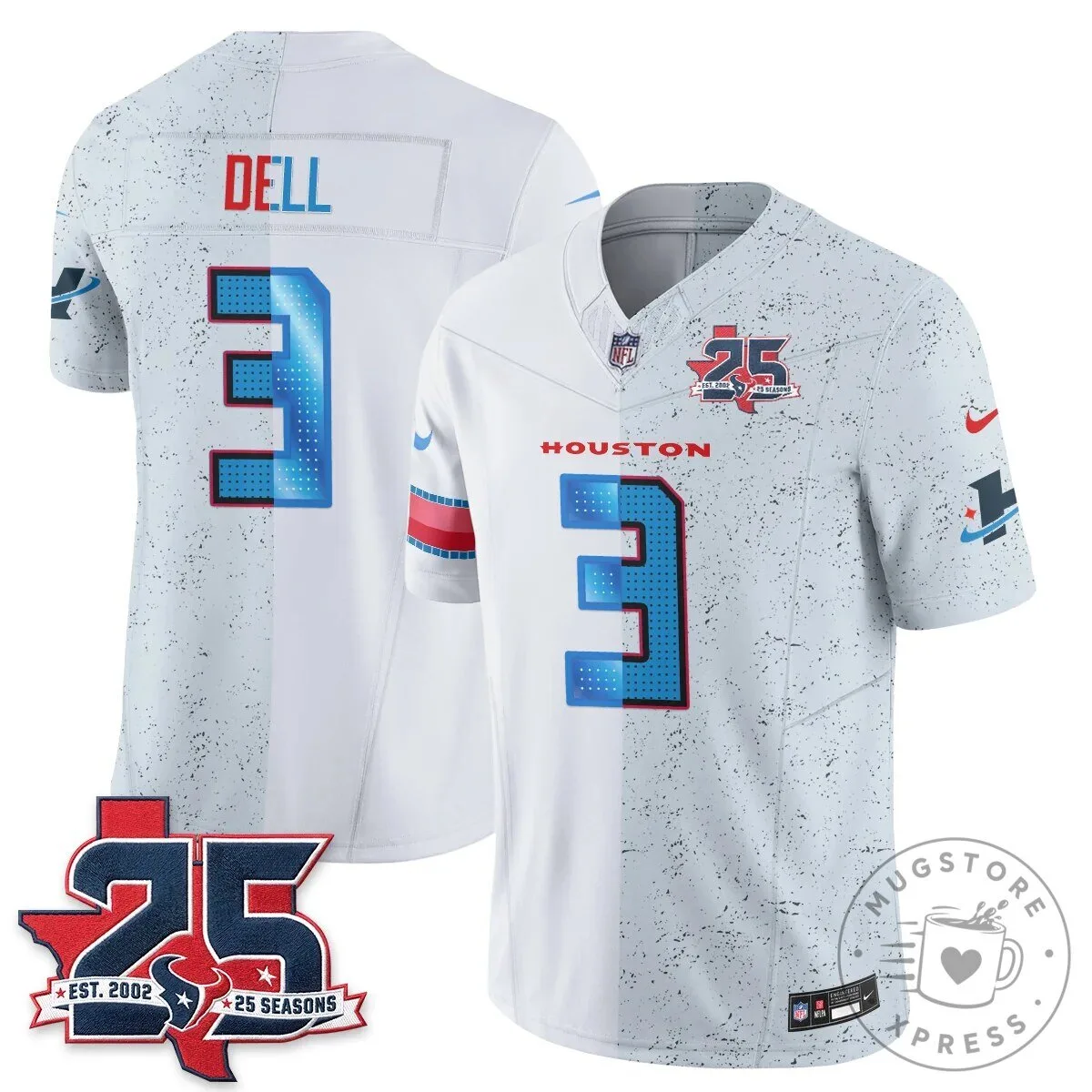 Houston Texans CJ Stroud Number 7 Split Color Football Jersey 86 Houston Texans CJ Stroud Number 7 Split Color Football Jersey