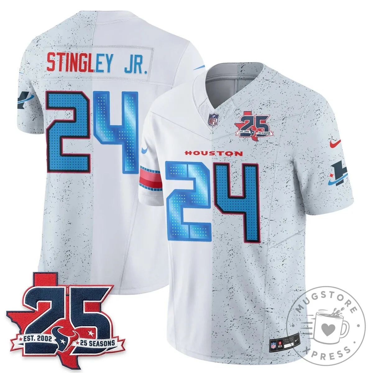 Houston Texans CJ Stroud Number 7 Split Color Football Jersey 87 Houston Texans CJ Stroud Number 7 Split Color Football Jersey