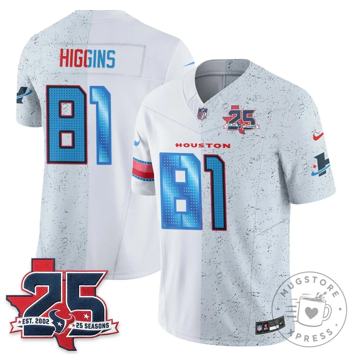 Houston Texans CJ Stroud Number 7 Split Color Football Jersey 90 Houston Texans CJ Stroud Number 7 Split Color Football Jersey