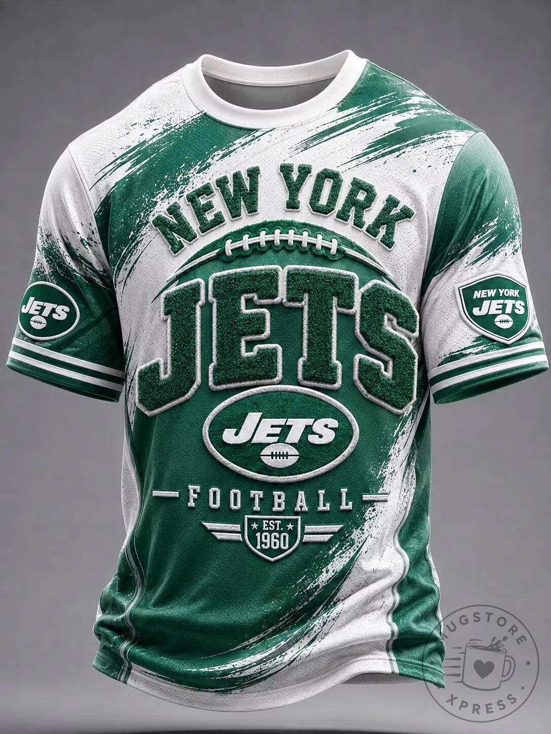 New York Jets Football Team Green and White Distressed Style T-Shirt 6 New York Jets Football Team Green and White Distressed Style T-Shirt