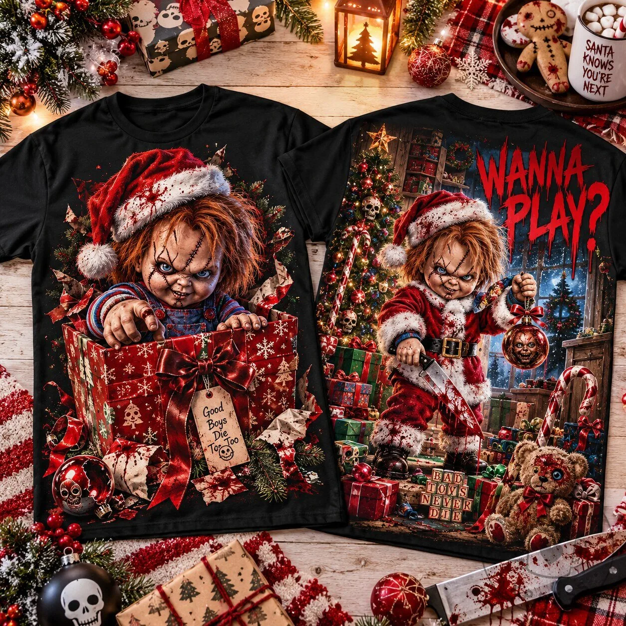 Child's Play Chucky Christmas Holiday Horror T-Shirt for Horror Movie Lovers