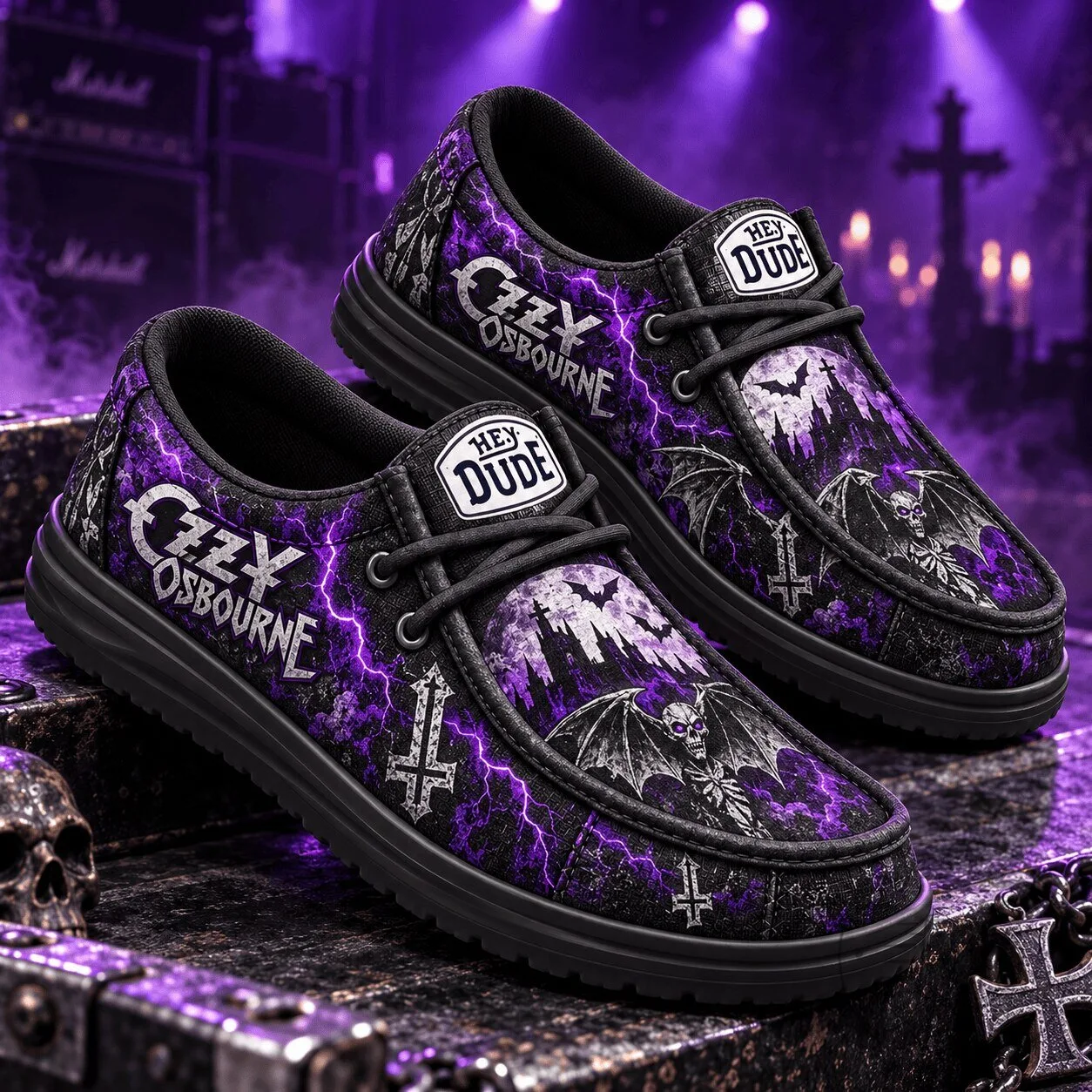 Ozzy Osbourne Dark Gothic Cross Loafer Shoes