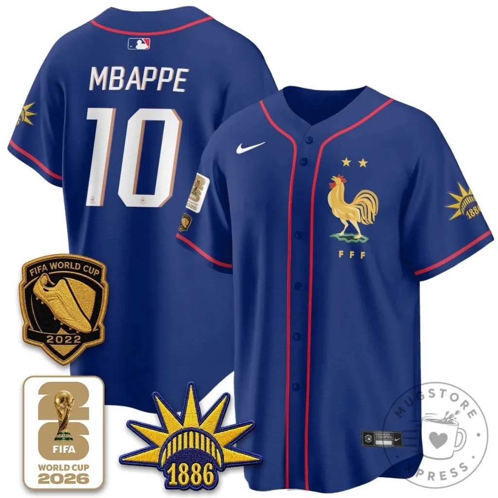 France Soccer National Team Kylian Mbappe Baseball Jersey France Soccer National Team Kylian Mbappe Baseball Jersey