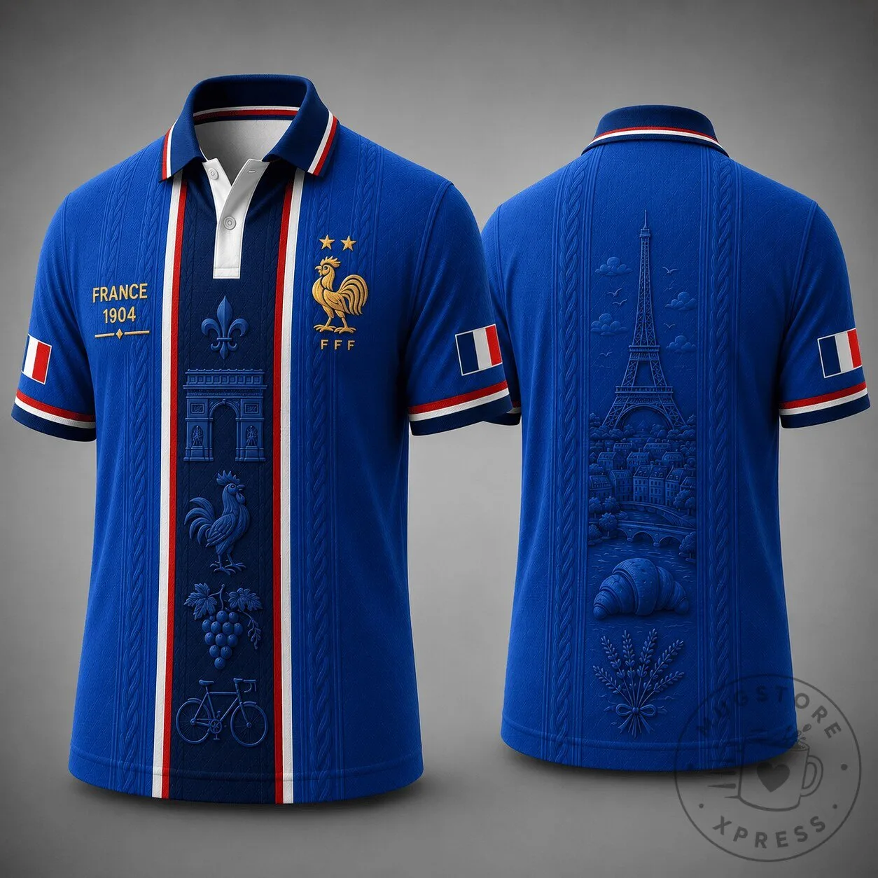 France National Football Team Blue Polo Shirt with Eiffel Tower Design