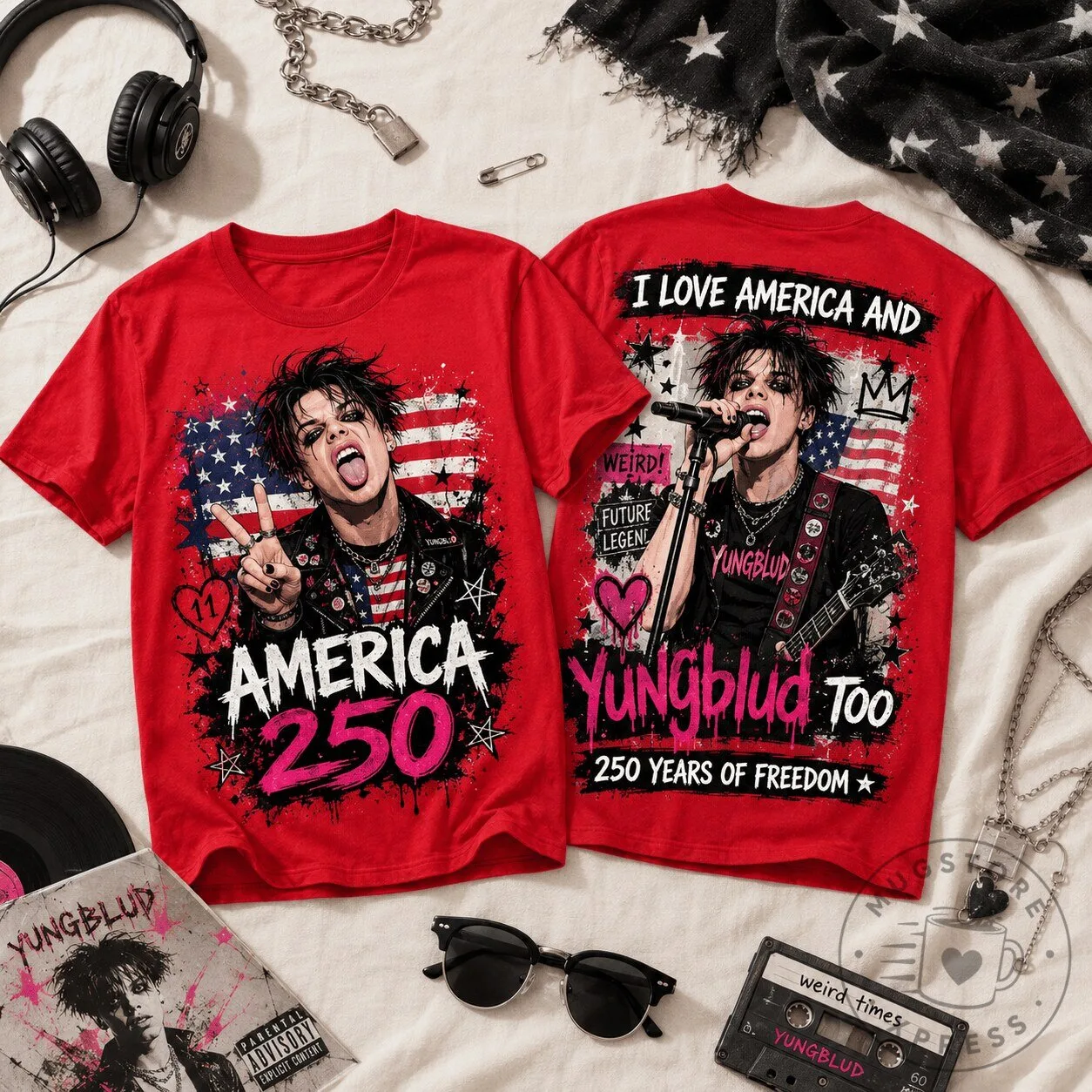 Yungblud America 250 Years of Freedom Red Graphic T-Shirt for Fans