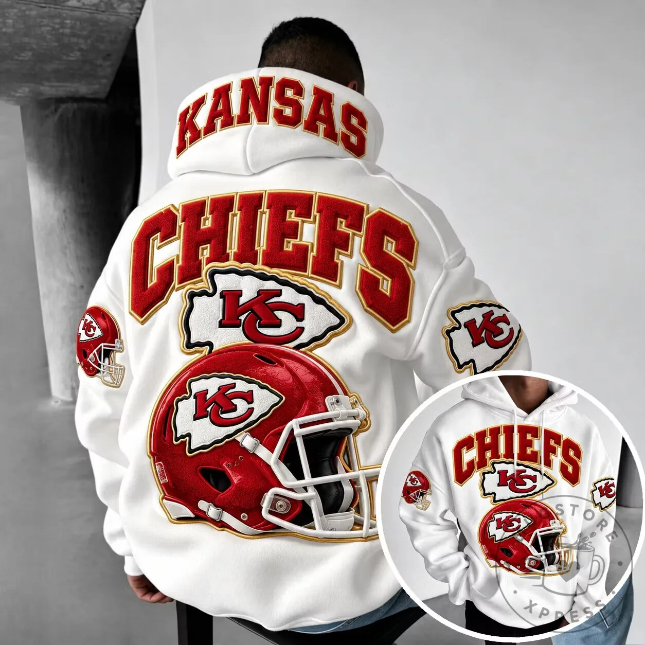 Kansas City Chiefs Football Helmet White Design Hoodie