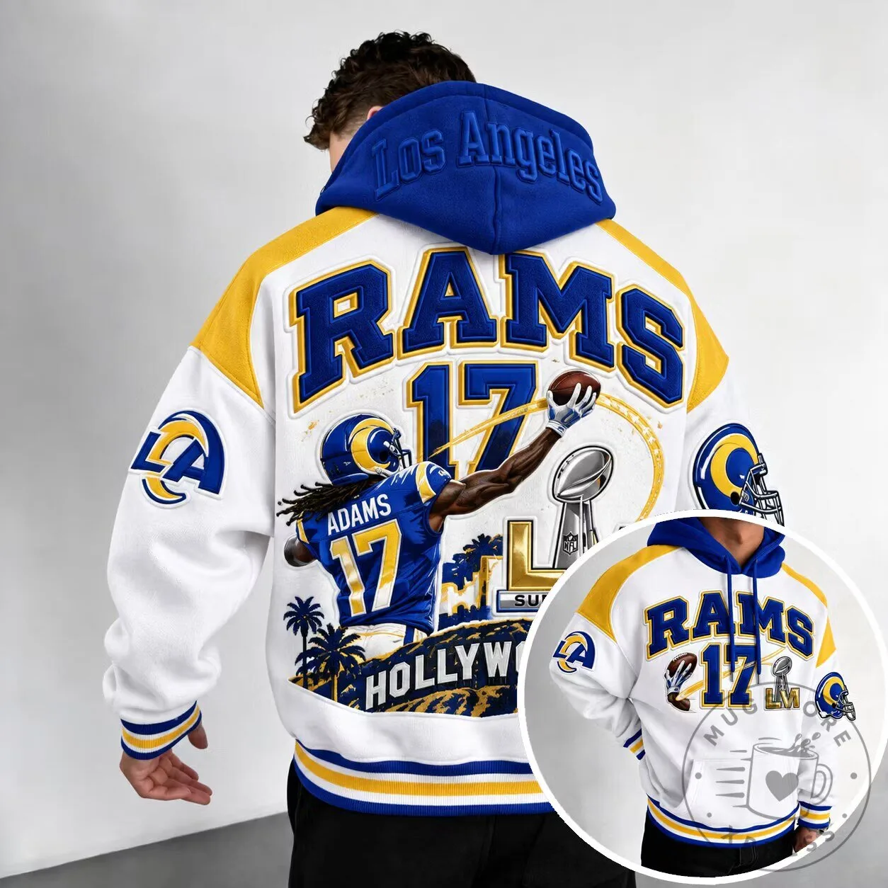 Los Angeles Rams Cooper Kupp Super Bowl LVI Champions White Varsity Hoodie 5 Los Angeles Rams Cooper Kupp Super Bowl LVI Champions White Varsity Hoodie