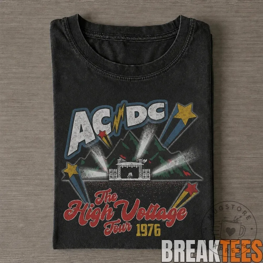 AC/DC The High Voltage Tour 1976 Band Concert Graphic T-Shirt
