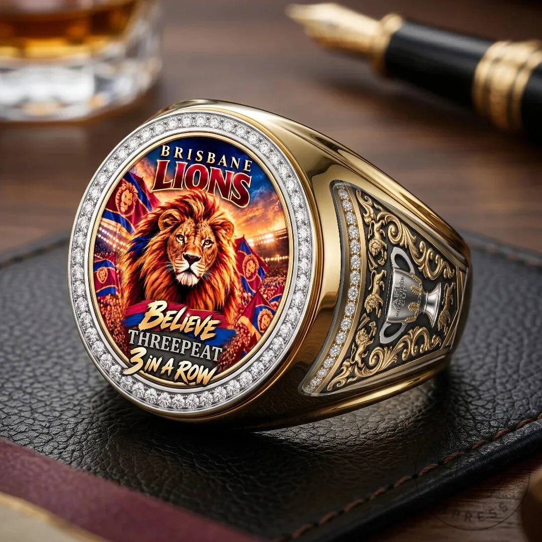 Brisbane Lions Threepeat Premiers Gold Plated Championship Ring