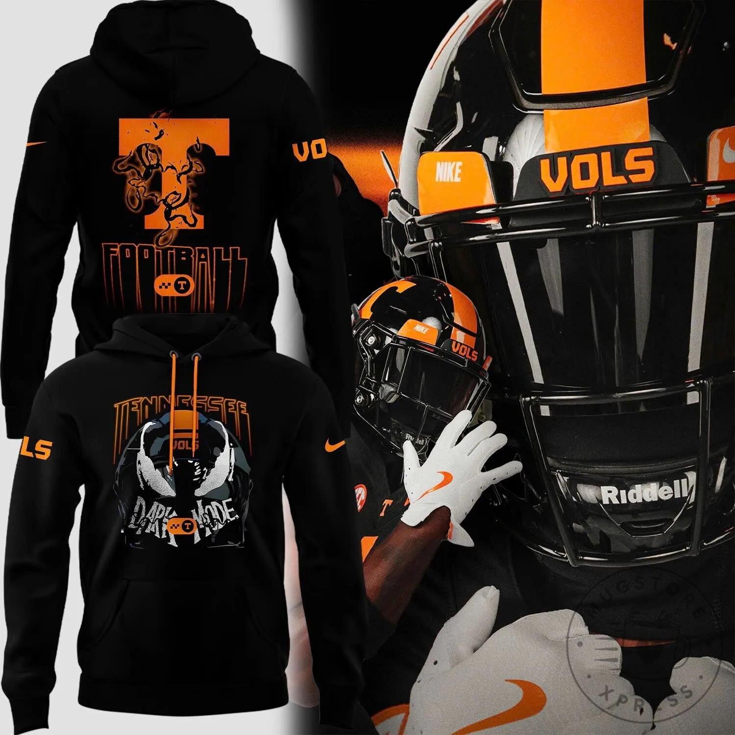 Go Vols Tennessee Volunteers Dark Mode Football Helmet Black Hoodie
