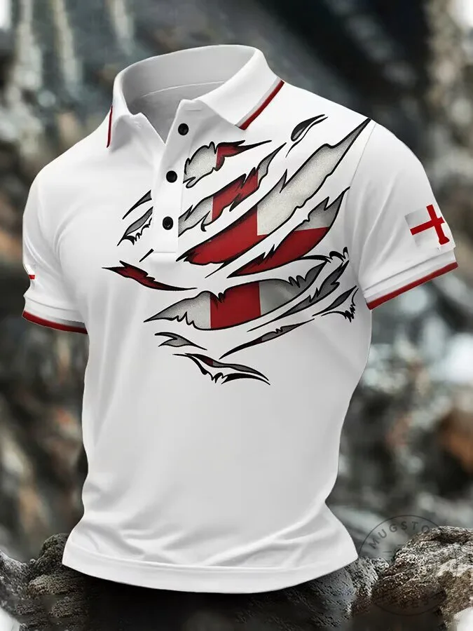 England Football Flag Ripped Design Men's Polo Shirt