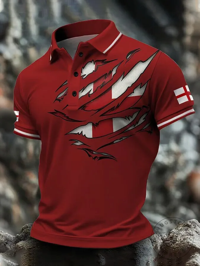 England Football Flag Ripped Design Men's Polo Shirt 7 England Football Flag Ripped Design Men