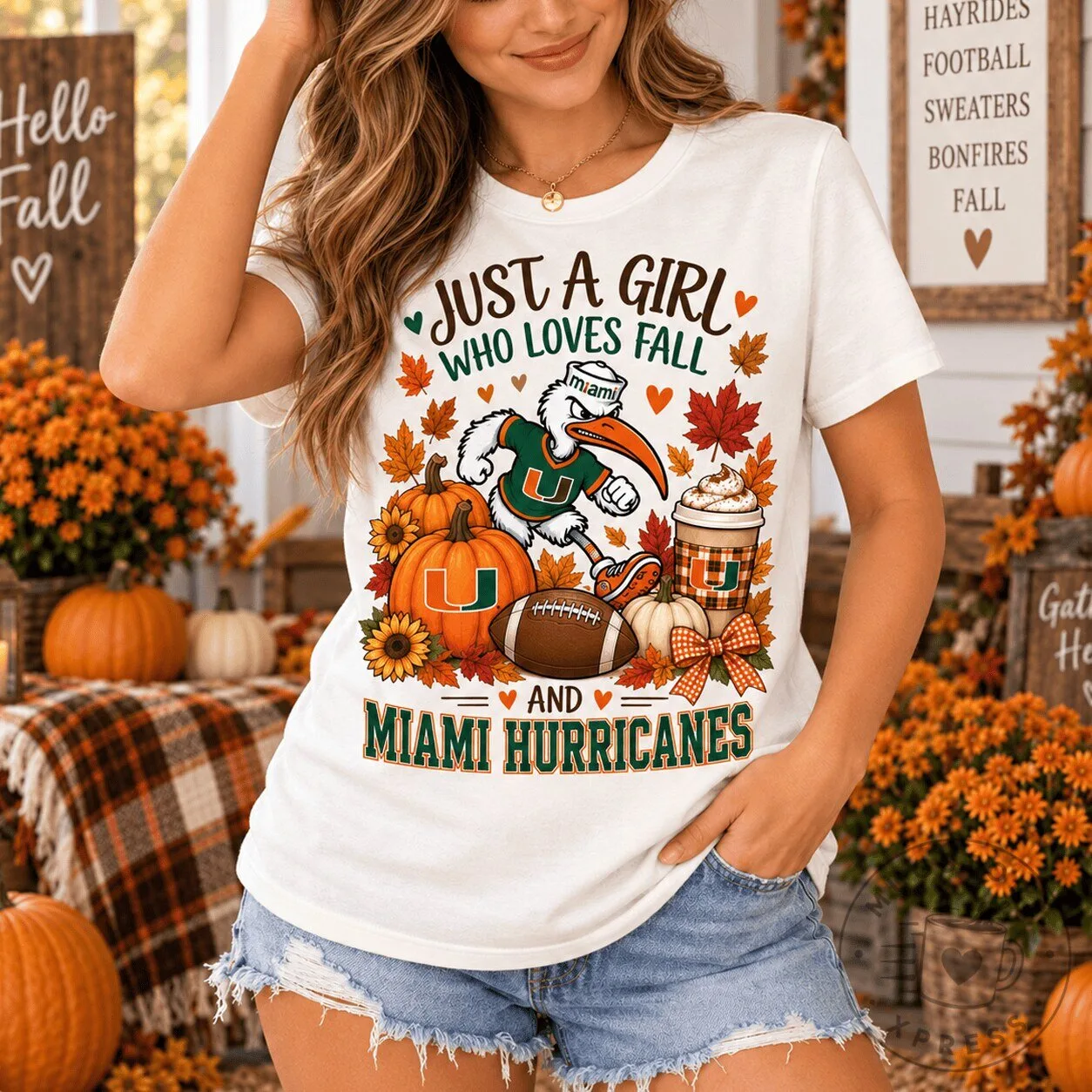 Miami Hurricanes NCAA Football Just A Girl Who Loves Fall T-Shirt 2 Miami Hurricanes NCAA Football Just A Girl Who Loves Fall T-Shirt