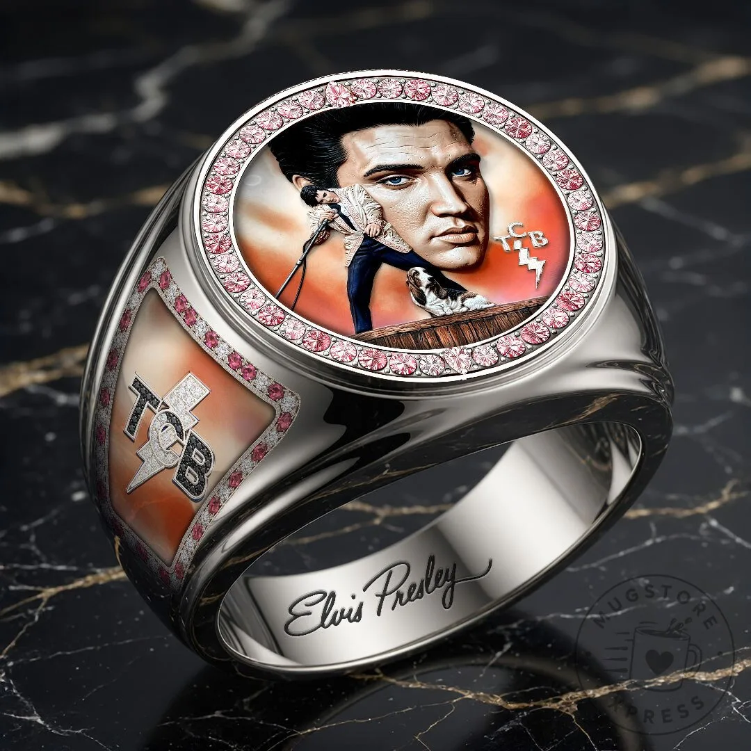 Elvis Presley Taking Care of Business Gold Ring with Pink Gemstones 11 Elvis Presley Taking Care of Business Gold Ring with Pink Gemstones