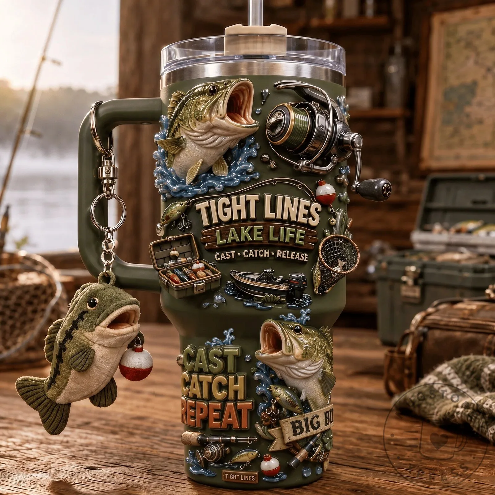 Tight Lines Lake Life Bass Fishing Enthusiast Tumbler with Handle