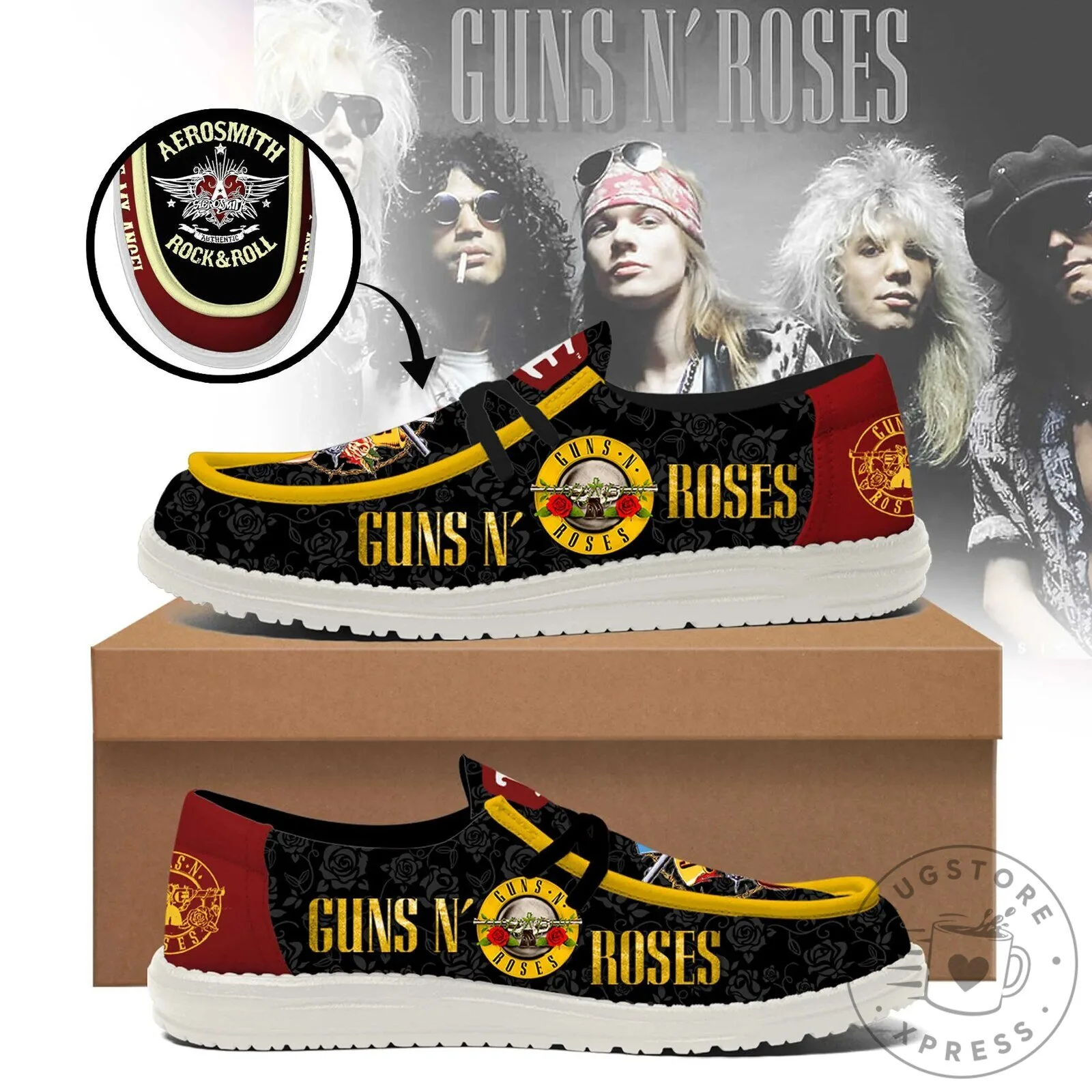 Guns N' Roses Rock Band Logo Black and Red Slip-On Loafer Shoes for Men