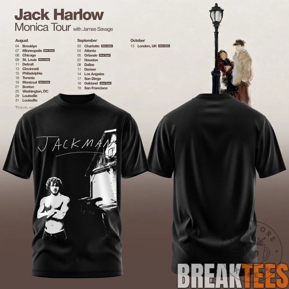 Jack Harlow Jackman Monica Tour 2023 Concert Schedule Black T-Shirt