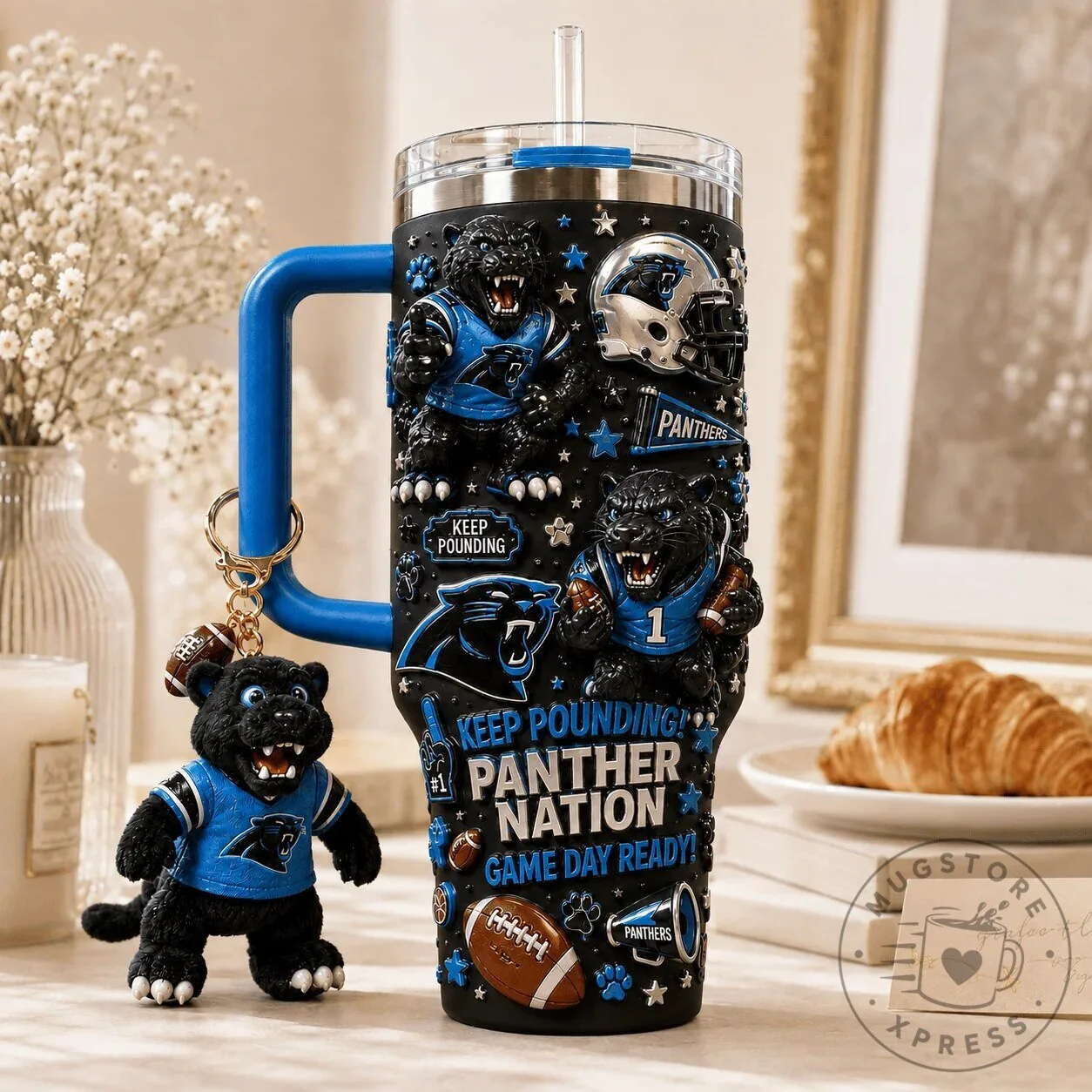 Carolina Panthers Football Team 40oz Stainless Steel Insulated Tumbler with Handle 9 Carolina Panthers Football Team 40oz Stainless Steel Insulated Tumbler with Handle