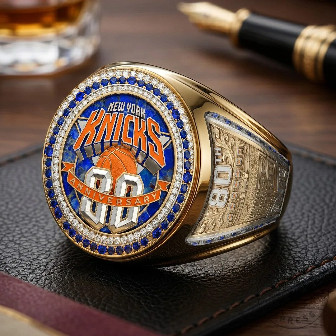 New York Knicks 80th Anniversary Championship Ring with Engraved Details