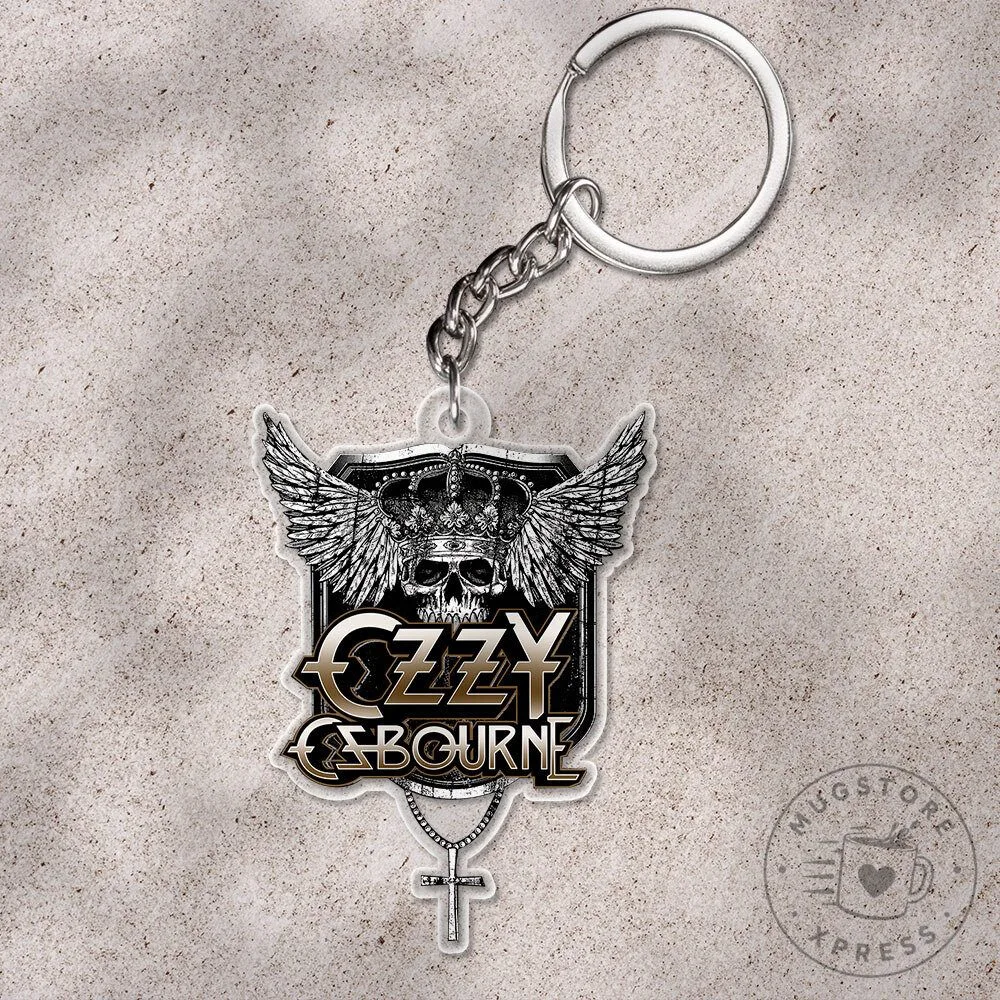Ozzy Osbourne Skull Wings Crown Rock Band Keychain