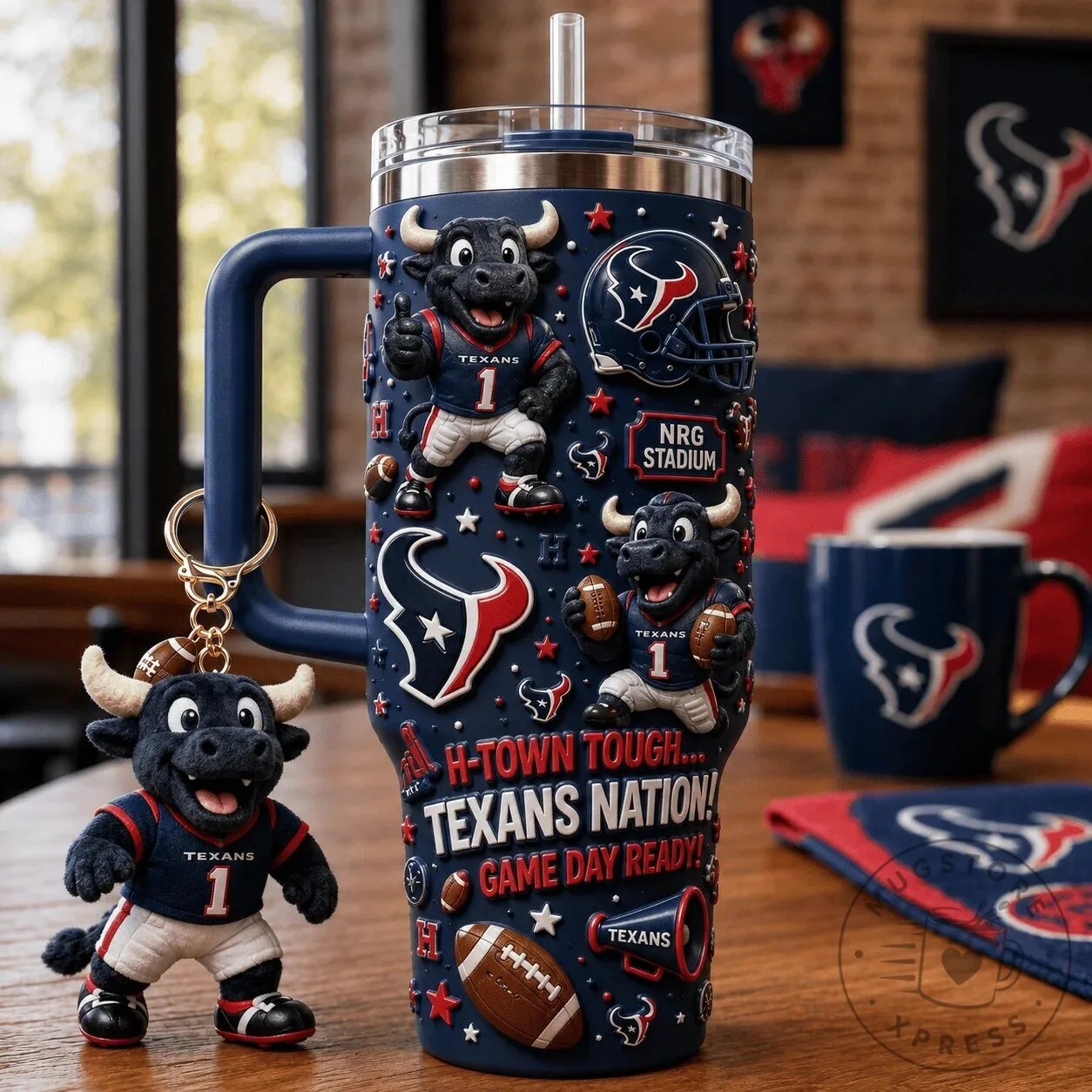 40oz Stainless Steel Tumbler with Handle for Houston Texans Football Fans
