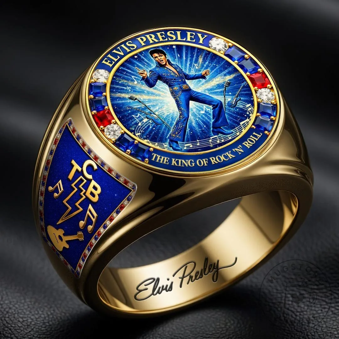 Elvis Presley The King of Rock and Roll Gold Tone Men's Commemorative Ring