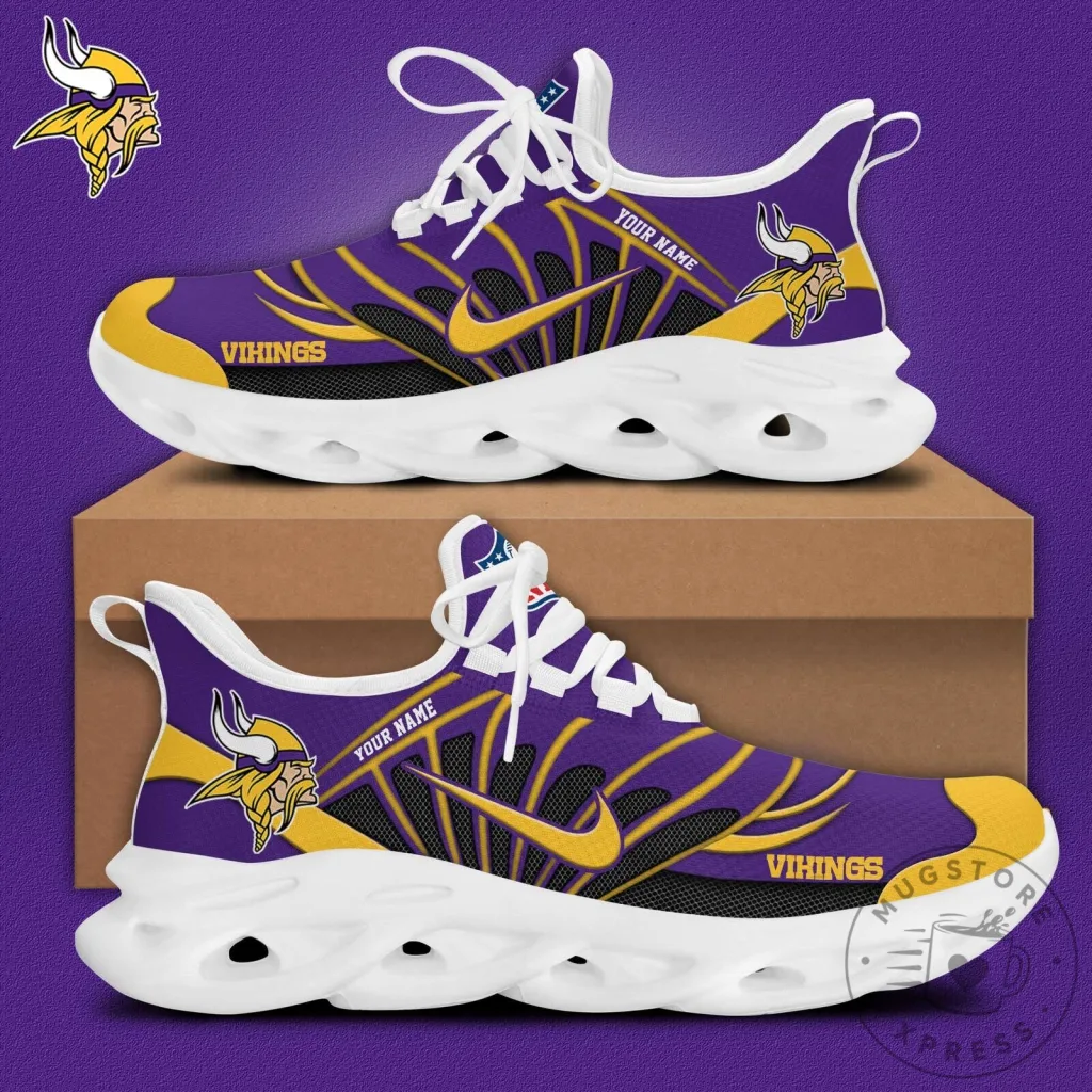 Minnesota Vikings Team Logo Custom Name Purple Yellow Running Shoes Minnesota Vikings Team Logo Custom Name Purple Yellow Running Shoes