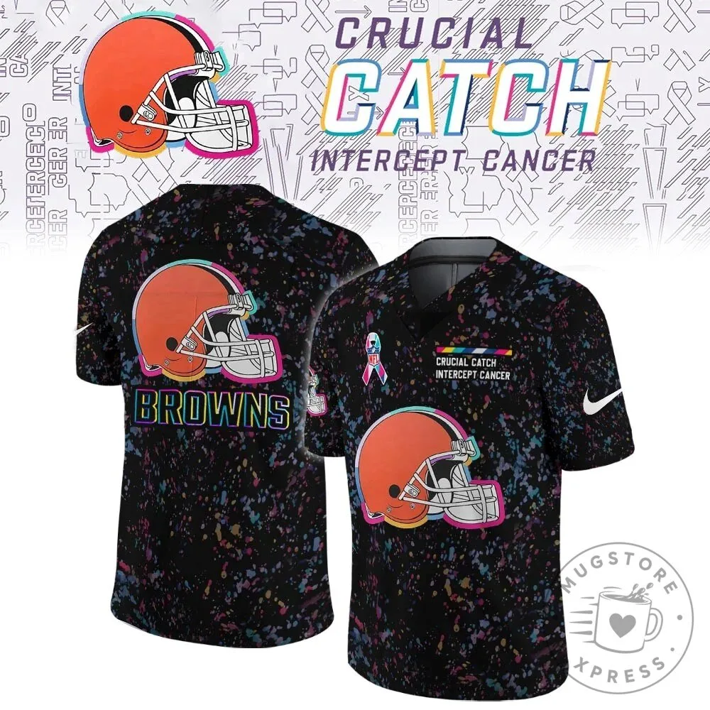 Cleveland Browns Football Crucial Catch Intercept Cancer Jersey
