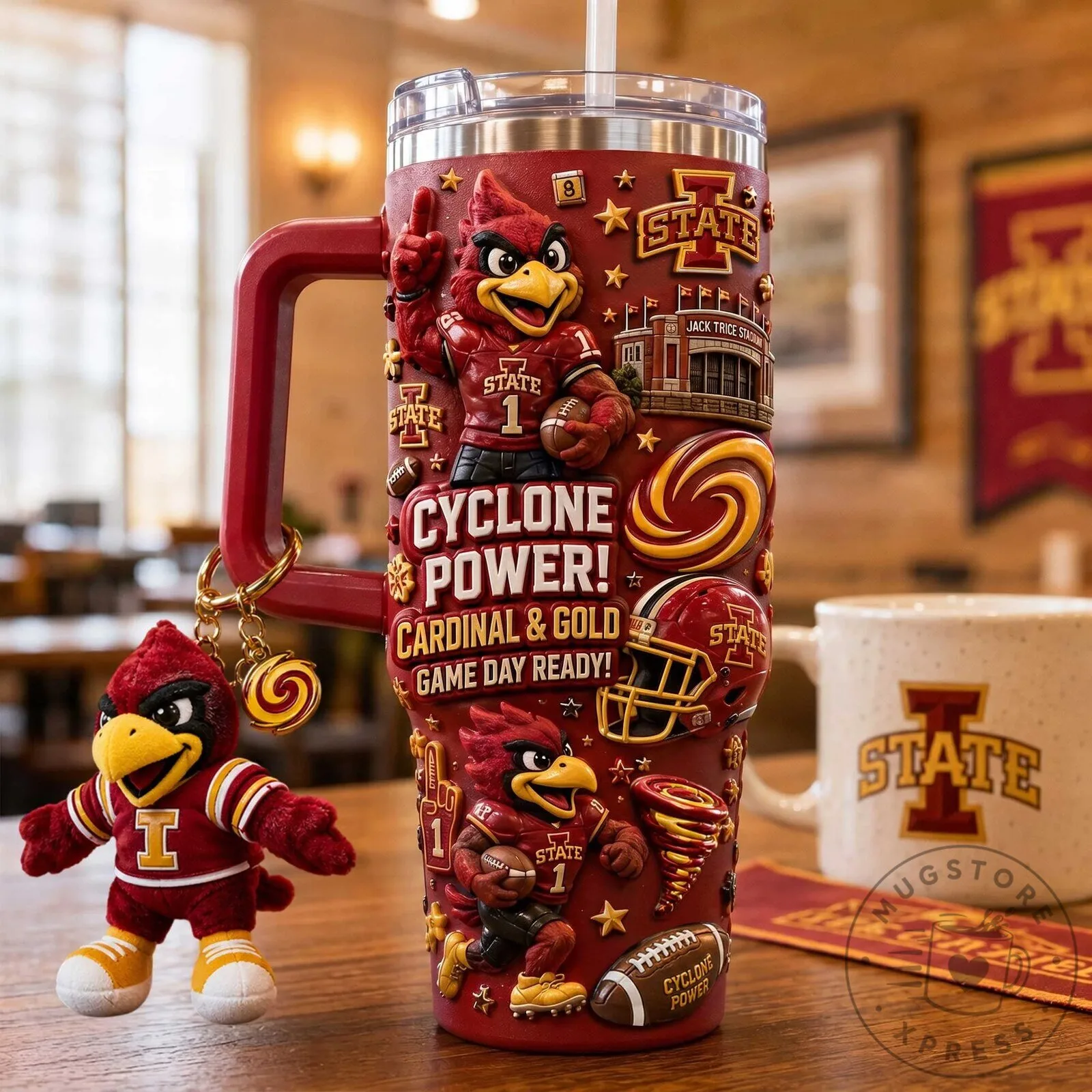 40oz Tumbler with Handle in Cardinal and Gold for Game Day - Iowa State Cyclones
