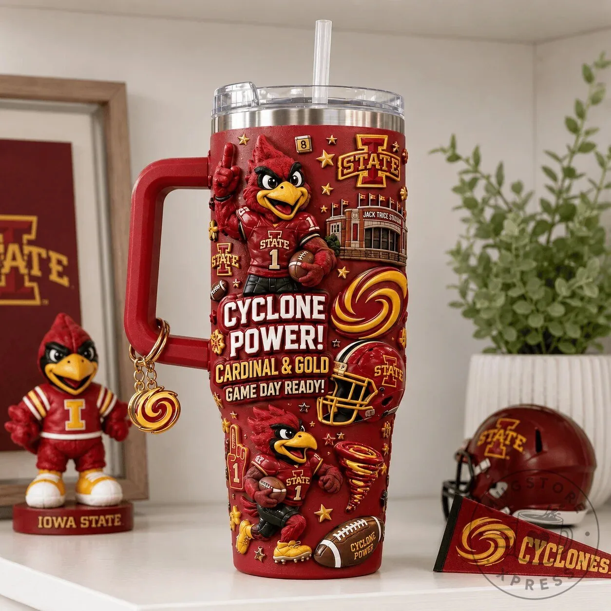 40oz Tumbler with Handle in Cardinal and Gold for Game Day - Iowa State Cyclones 8 40oz Tumbler with Handle in Cardinal and Gold for Game Day - Iowa State Cyclones