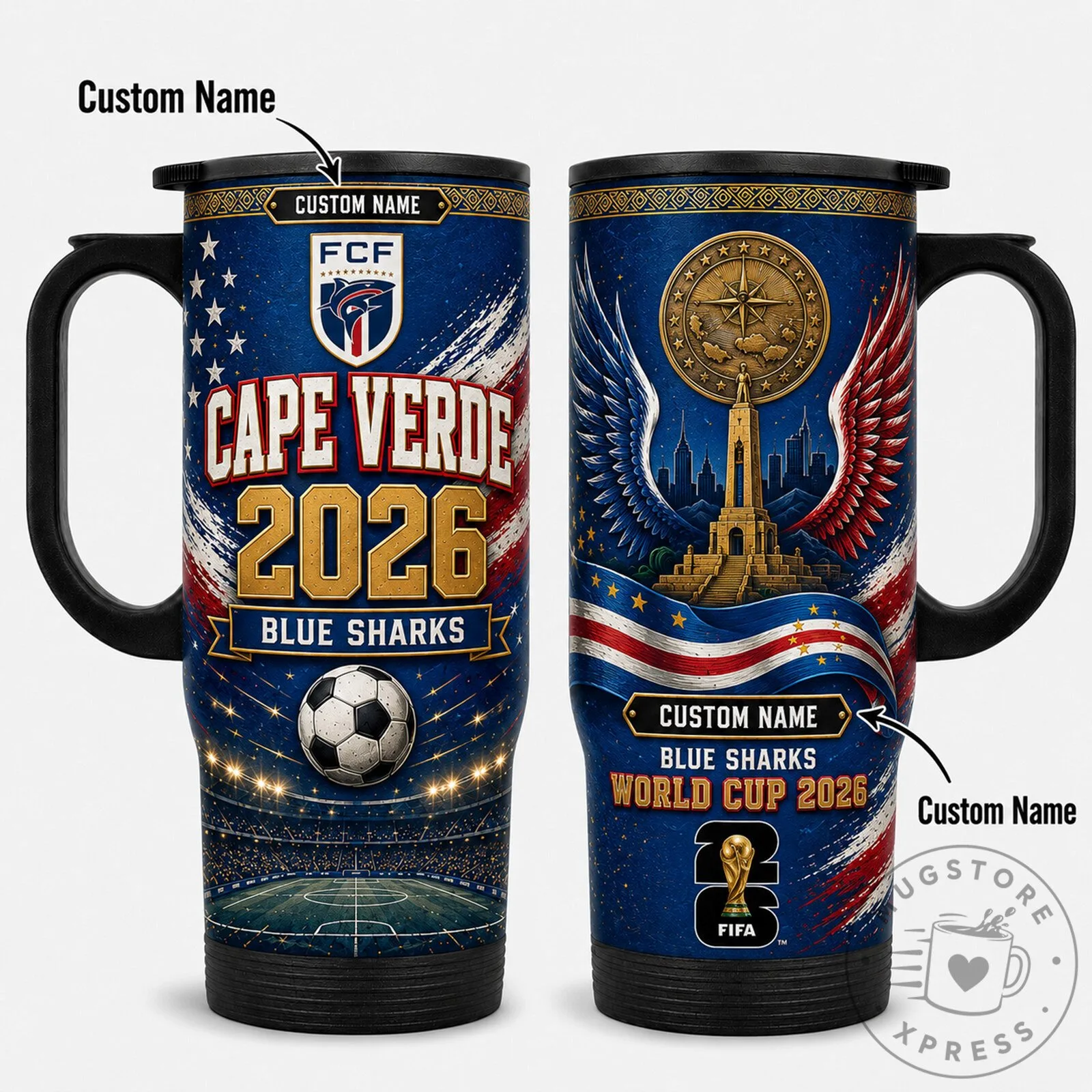 Cape Verde Blue Sharks World Cup 2026 Soccer Team Personalized Travel Tumbler