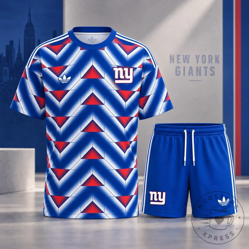 New York Giants NFL Geometric Pattern Blue Performance Shirt and Shorts Set
