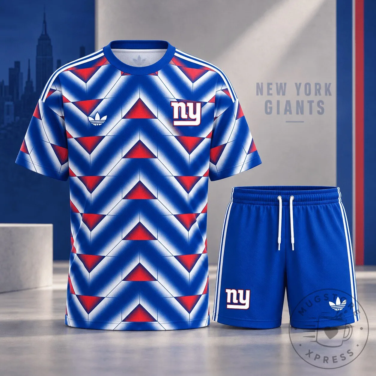 New York Giants NFL Geometric Pattern Blue Performance Shirt and Shorts Set
