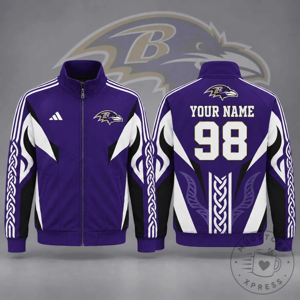 Baltimore Ravens NFL Personalized Tribal Design Purple Zip Up Jacket