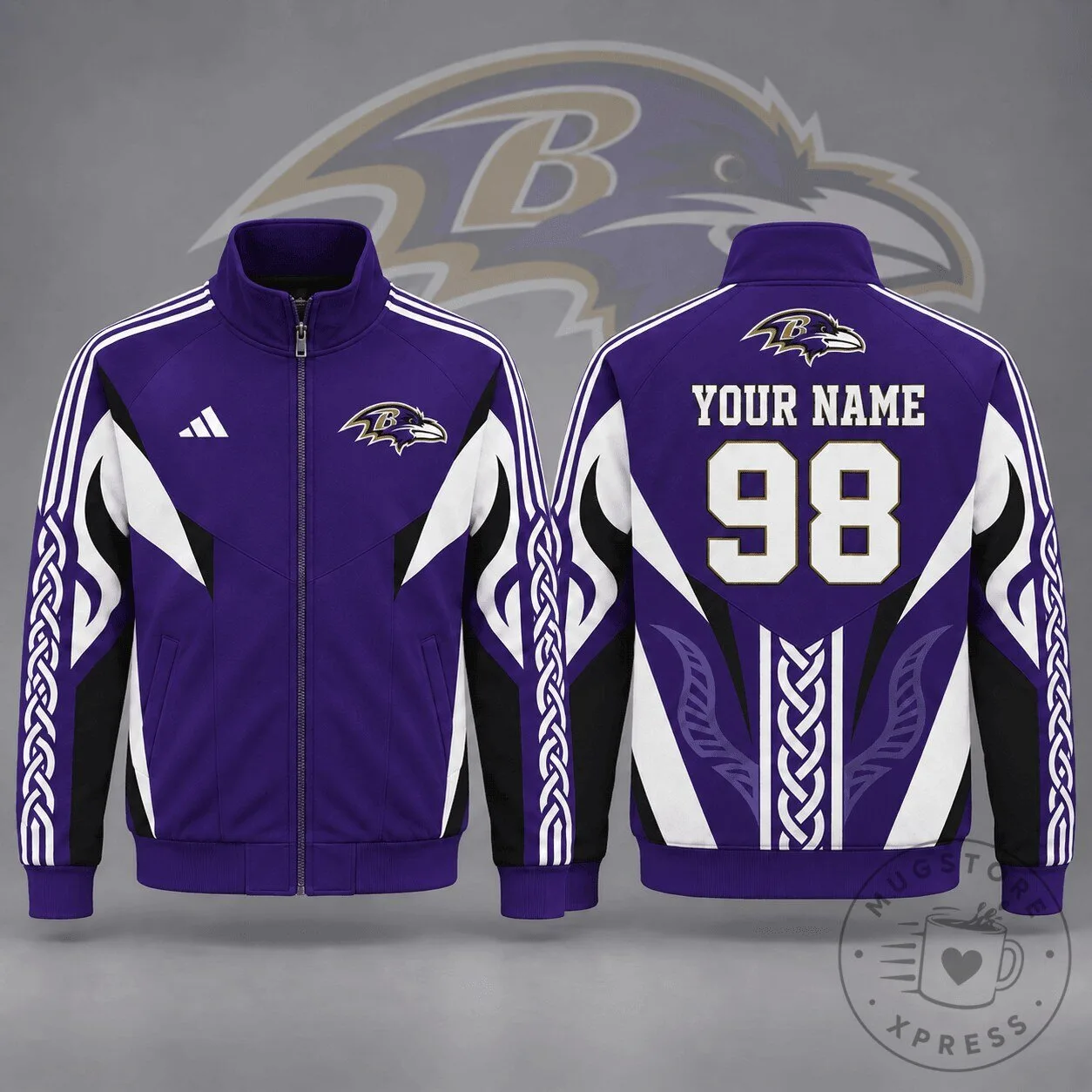 Baltimore Ravens NFL Personalized Tribal Design Purple Zip Up Jacket