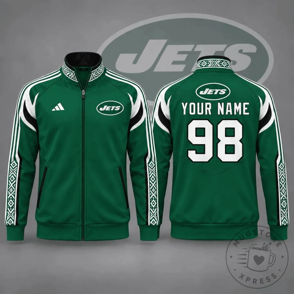 New York Jets Personalized Team Nordic Zip Up Track Jacket