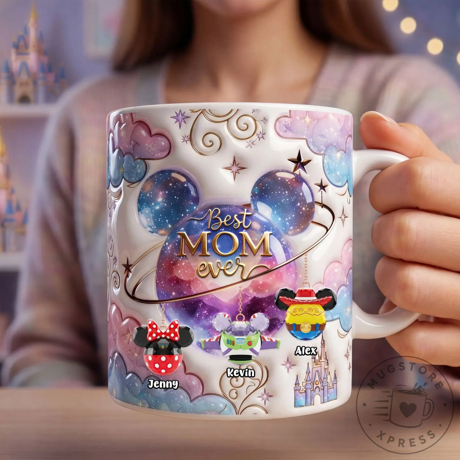 Personalized Best Mom Ever Disney Mickey Mouse Head Galaxy Design Coffee Mug