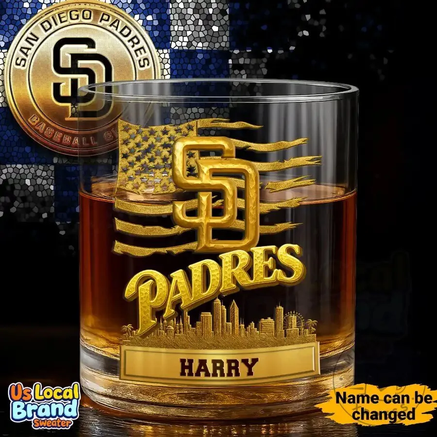 San Diego Padres Baseball Team Personalized Whiskey Drinking Glass