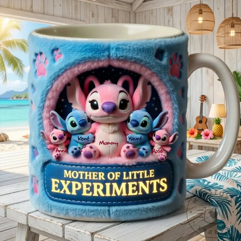 Mother of Little Experiments Stitch and Angel Personalized Coffee Mug