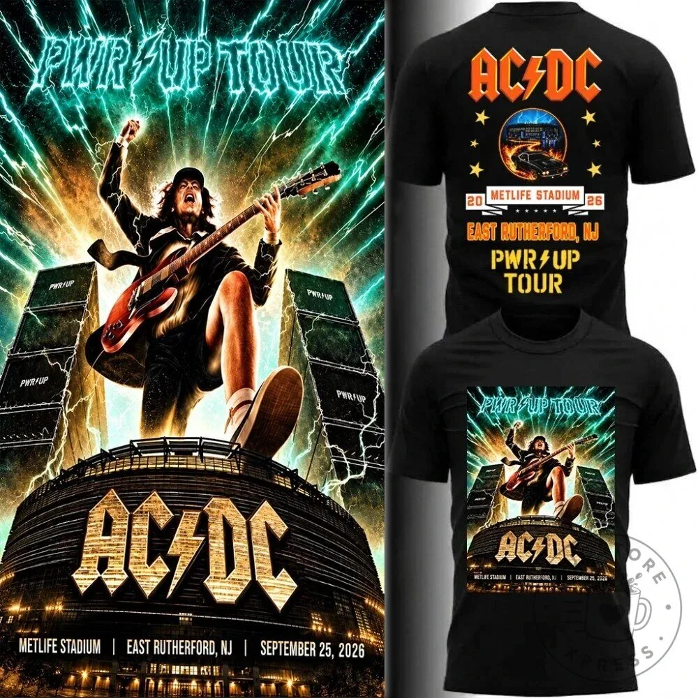 Black T-Shirt for AC/DC's 2026 Concert at MetLife Stadium - Power Up Tour