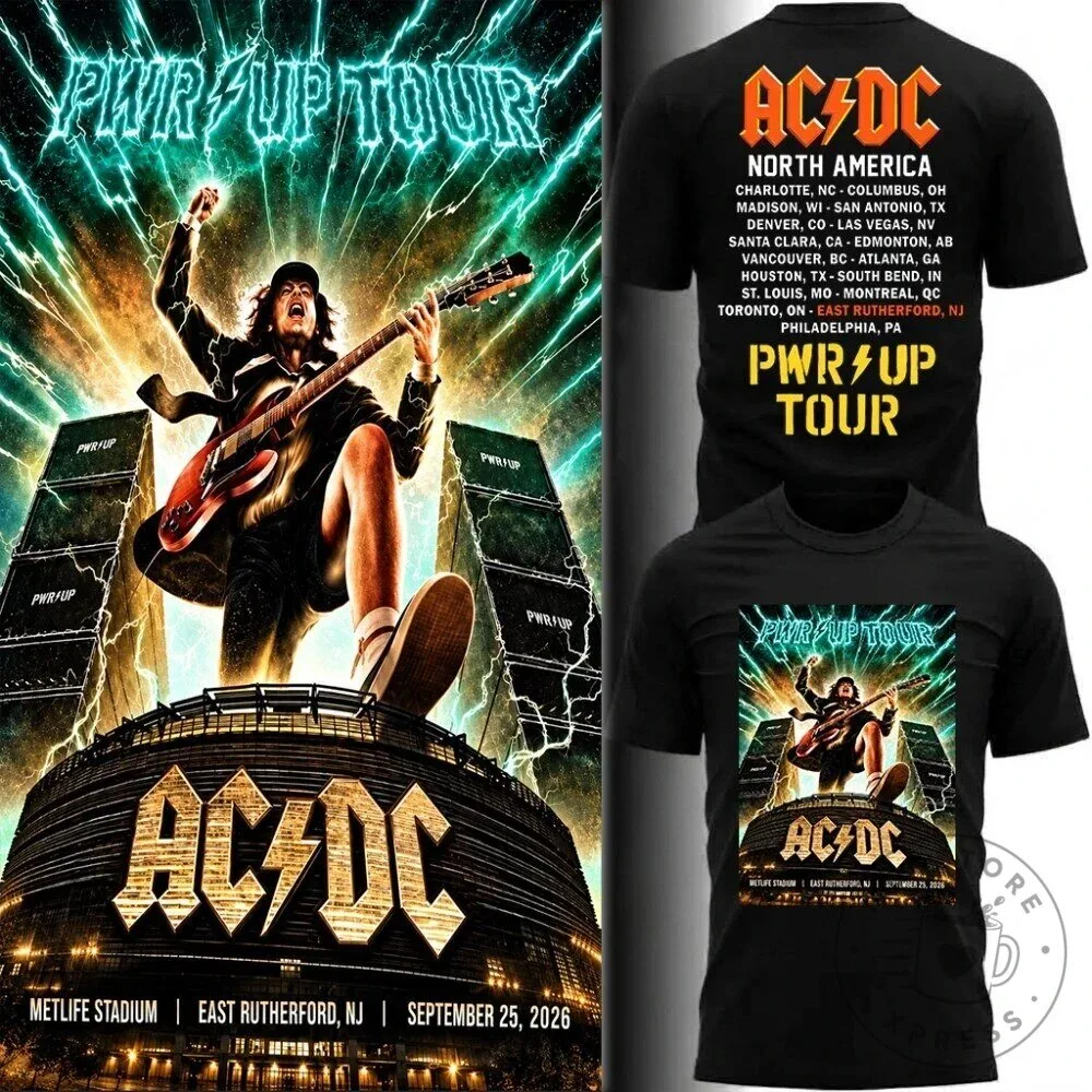 AC/DC Power Up Tour 2026 MetLife Stadium Concert Black Graphic T-Shirt