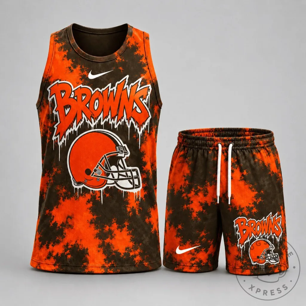 Urban Splash Dye Tank Top and Shorts Set for Cleveland Browns Football Team Urban Splash Dye Tank Top and Shorts Set for Cleveland Browns Football Team