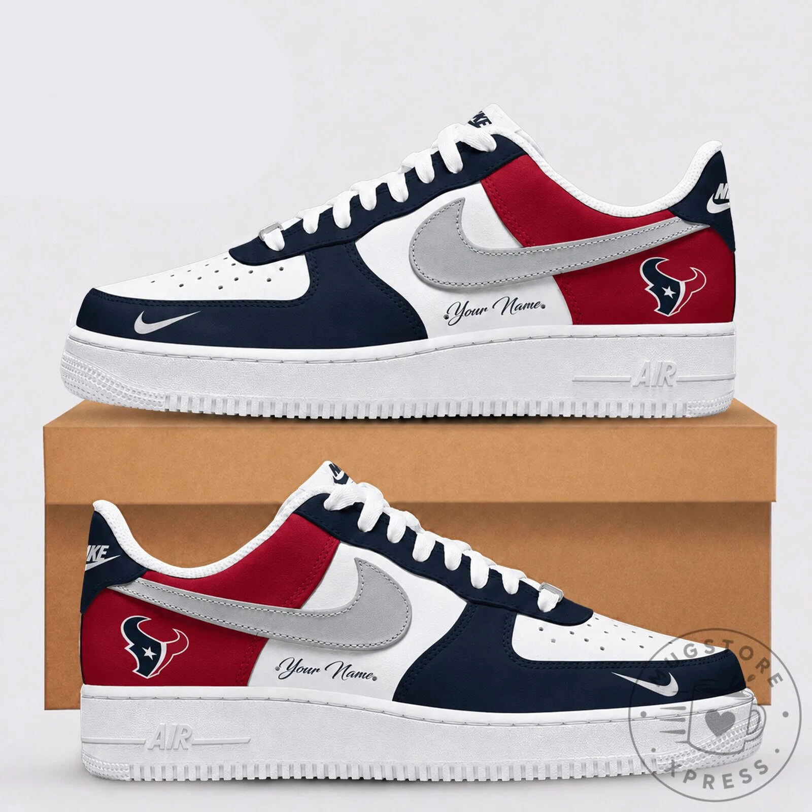 Houston Texans NFL Team Colors Custom Name Athletic Sneakers