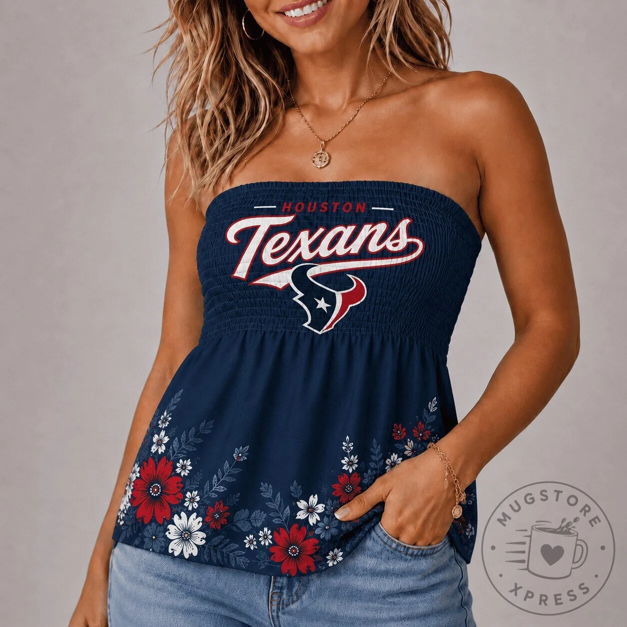 Houston Texans Floral Strapless Tube Top for Women