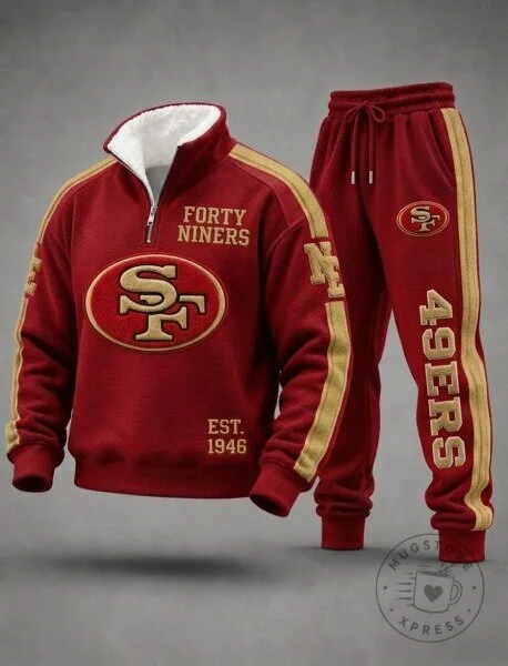 San Francisco 49ers Embroidered Half-Zip Sweatshirt and Jogger Pants Set