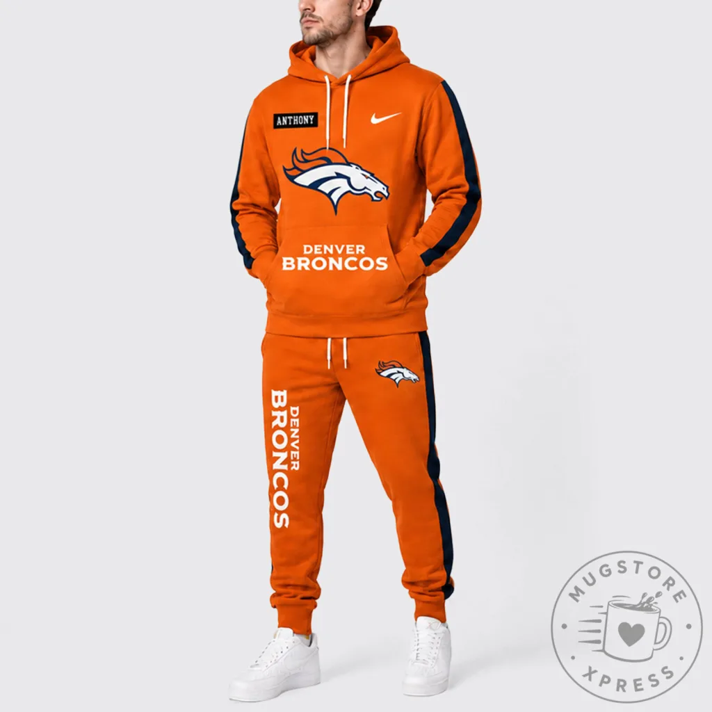 Denver Broncos National Football League Team Logo Orange Hoodie and Pants Set 57 Denver Broncos National Football League Team Logo Orange Hoodie and Pants Set